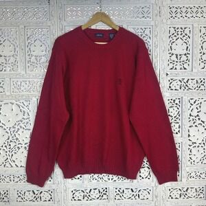 IZOD Red Diamond Argyle Chunky Crewneck Long Sleeve Grandpa Sweater Sz Large